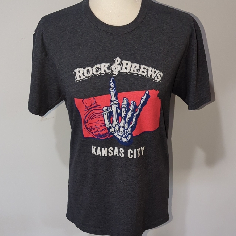 Rock & Brews Kansas City Graphic Tee - Charcoal with Red & Blue Print